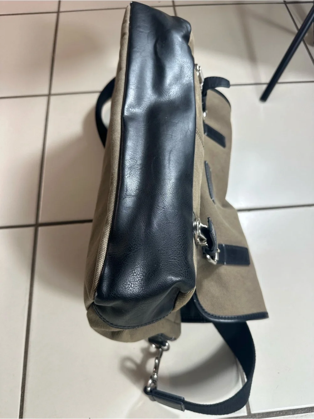 Fossil Tan Canvas Messenger Bag with Black Trim